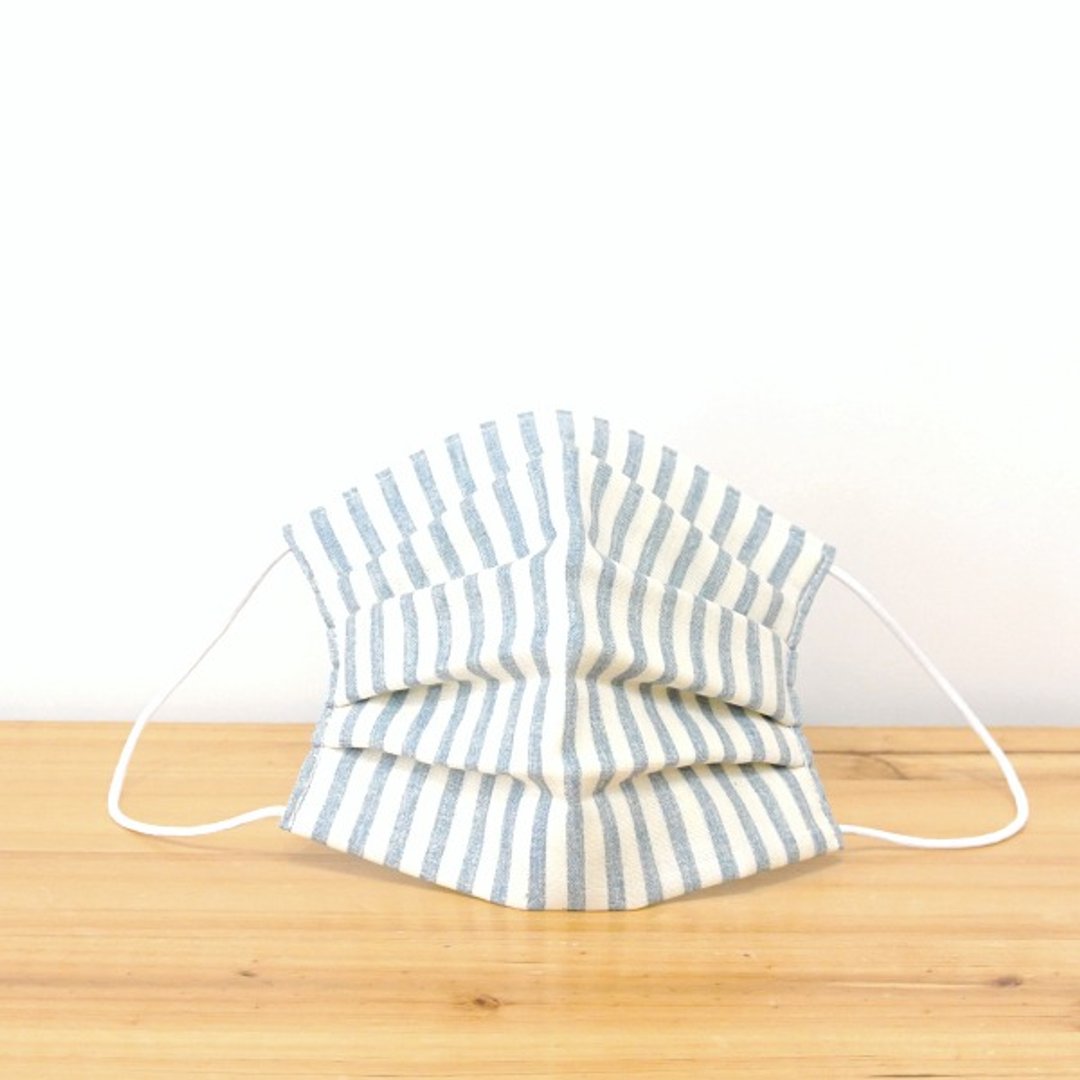 可洗涤、舒适且可爱的手工立体口罩 Stripe Navy 环保 手工制作纯棉 | TEMARIYA - 口罩 - 棉 蓝色