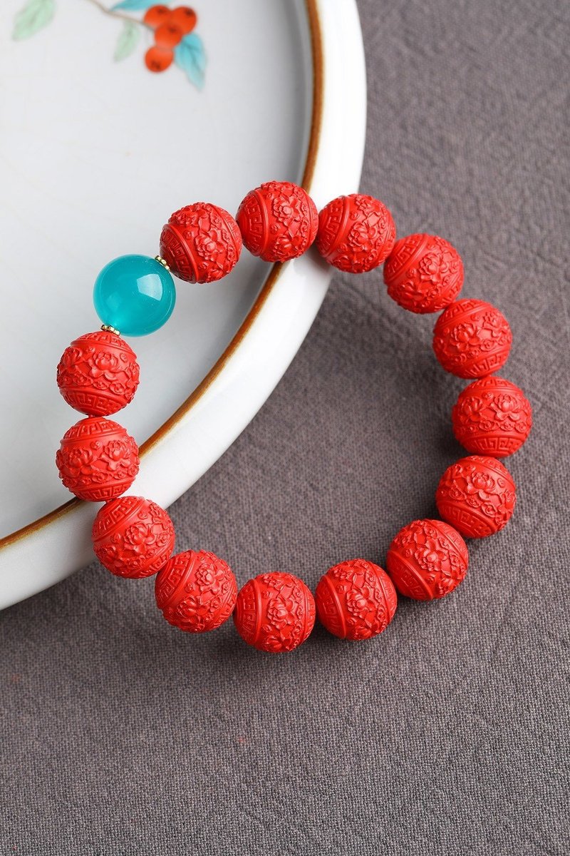 新款美货 天然原矿朱砂帝王砂牡丹花手链  精品原创 - 手链/手环 - 宝石 