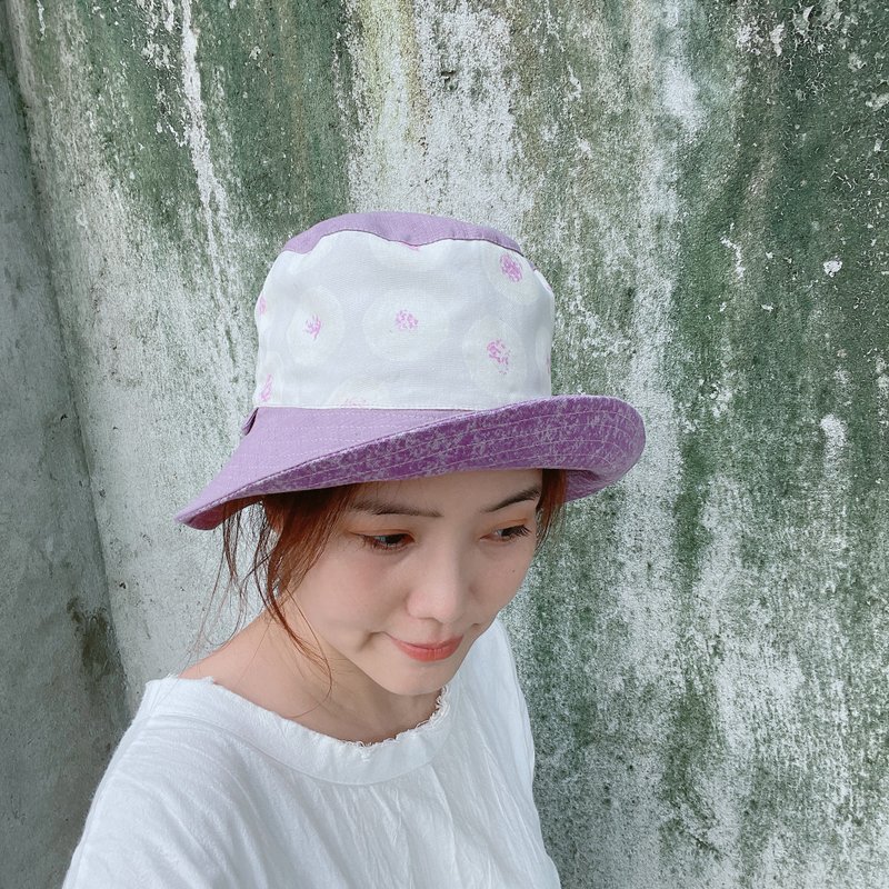 宽檐渔夫帽  淡紫红豆 - 帽子 - 棉．麻 紫色