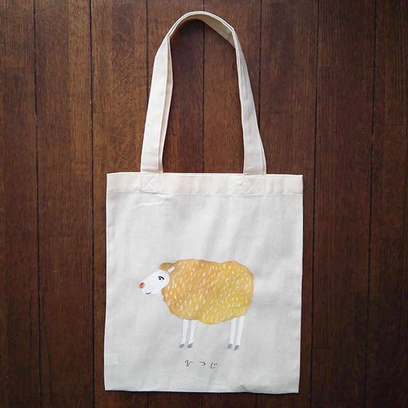 Hand-painted one point cotton bag sheep illustrations - 侧背包/斜挎包 - 棉．麻 白色
