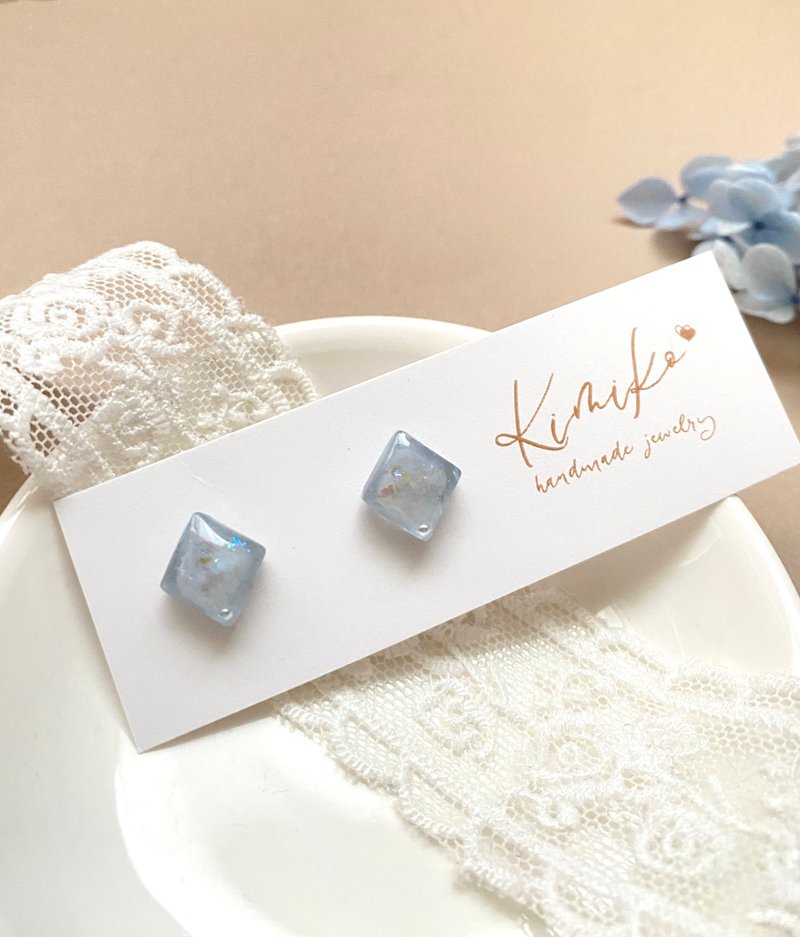 冰蓝灰冷月柔光几何耳环・静谧之光系列之二 - 耳环/耳夹 - 不锈钢 蓝色