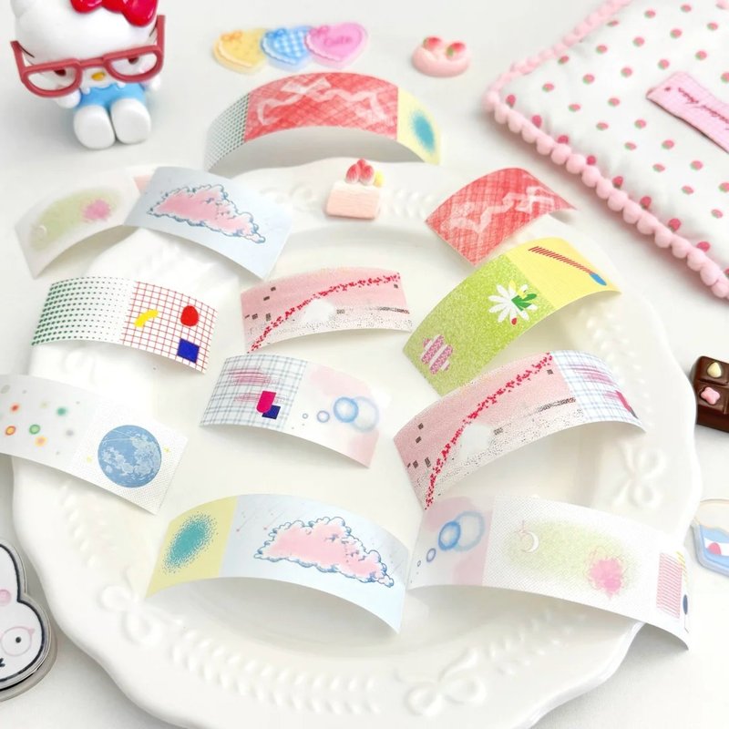 解離 雰囲気重視の手帳デコ 童画タッチ 和紙膠帶 10米卷 - 纸胶带 - 其他材质 多色