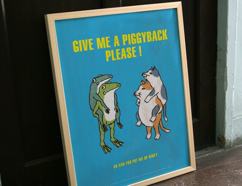 ポスター　猫とカエルがおんぶ - 海报/装饰画/版画 - 纸 蓝色