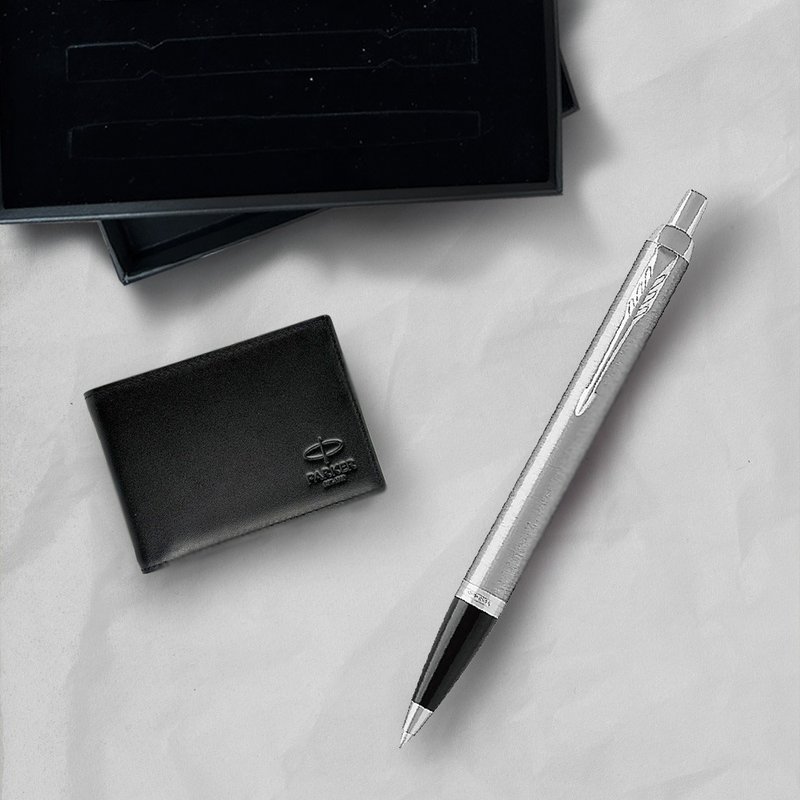 Parker 派克 新IM 入门款 钢杆白夹原子笔   牛皮短夹礼盒 - 圆珠笔/中性笔 - 其他金属 黑色