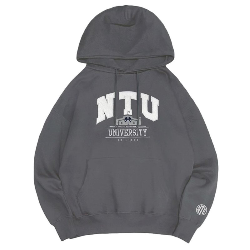 【台湾大学/台大】NTU立体毛巾绣校门落肩帽T_摩卡灰 - 其他 - 棉．麻 灰色