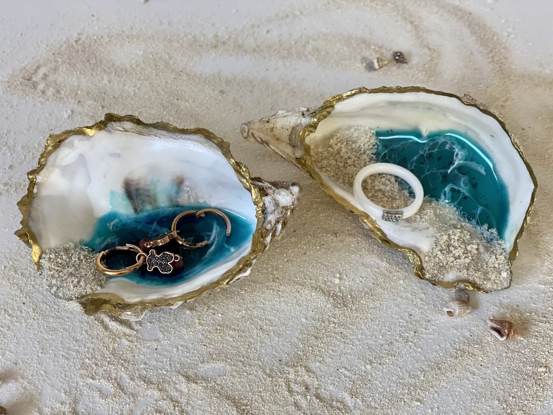 Ocean shell ring dish ,resin jewelry dish, display tray, ocean engage 藍染 戒指 牡蠣 - 其他小家电 - 树脂 蓝色