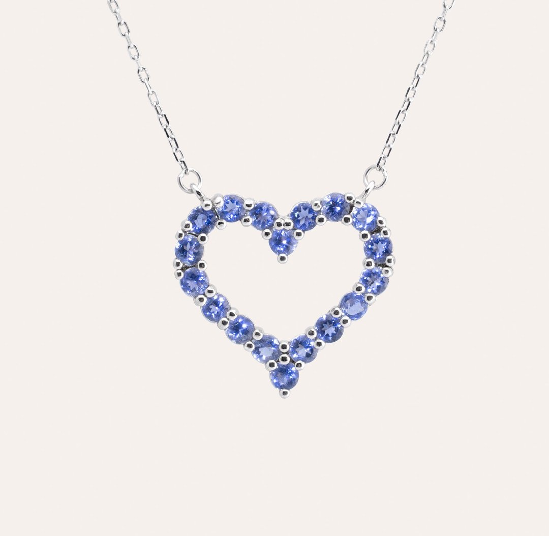 AND 堇青石 蓝色 圆形 3mm 项链 和谐系列 Heartbeat 天然宝石 - 项链 - 银 蓝色