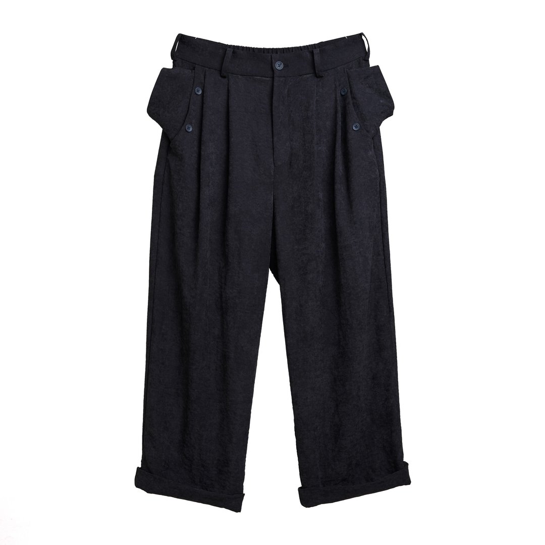 Wide Straight Pants - 男士长裤 - 聚酯纤维 黑色