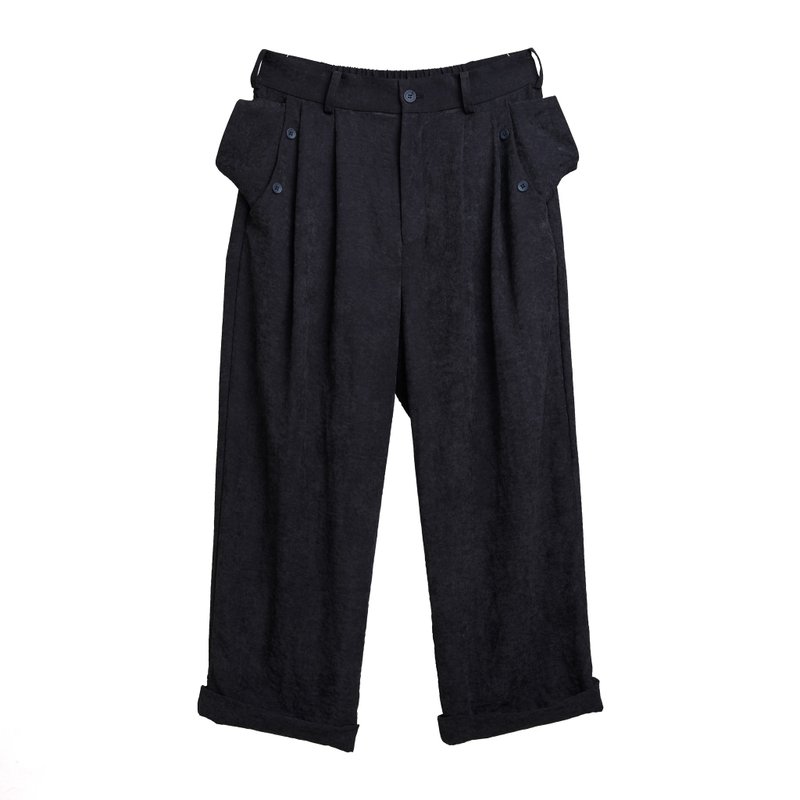 Wide Straight Pants - 男士长裤 - 聚酯纤维 黑色