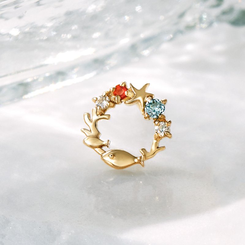 【Solo Earring】 18K/10K 珊瑚鱼单边耳环 (黄金) - 耳环/耳夹 - 贵金属 