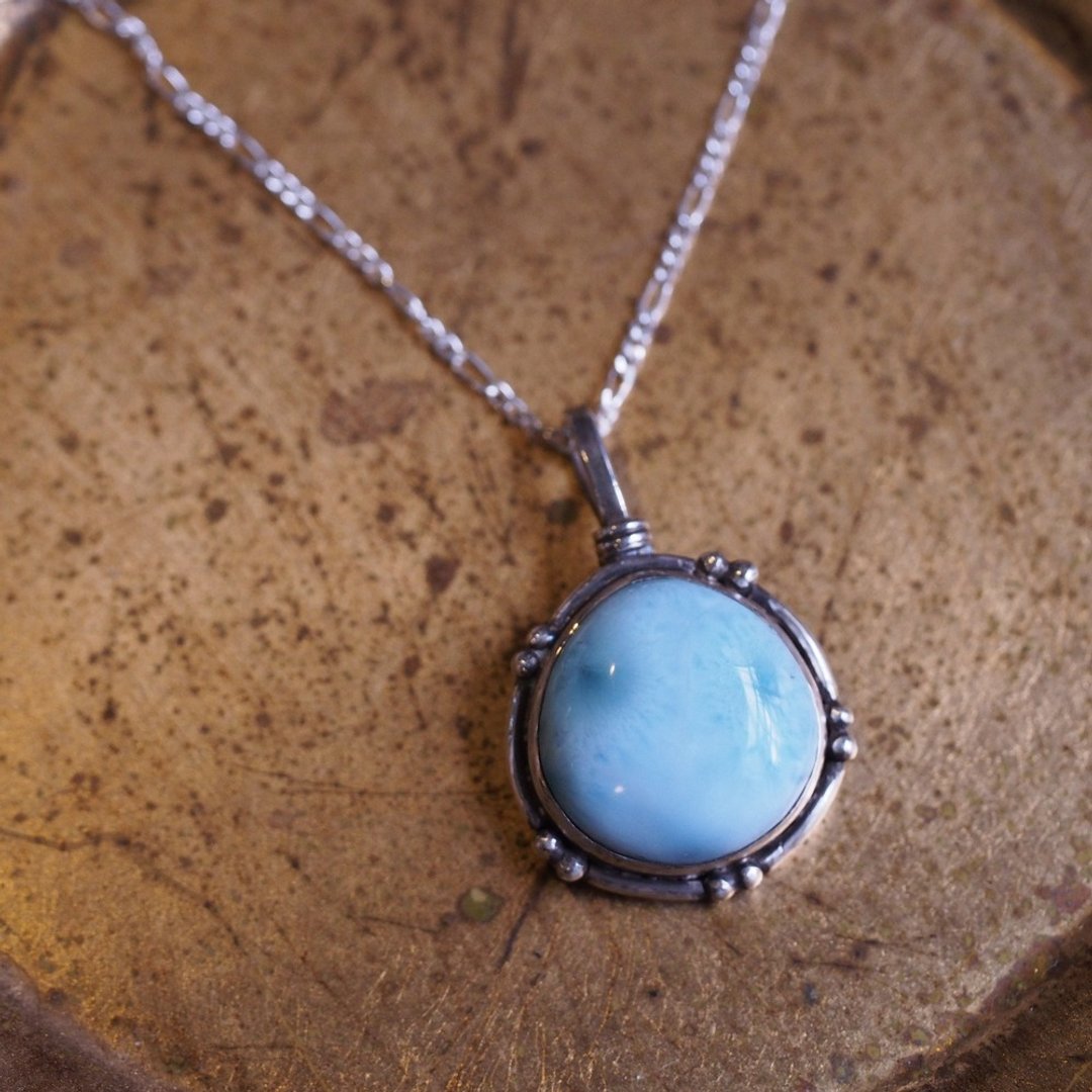 天然拉利玛 手工纯银项链 Larimar Silver handmade necklace - 项链 - 半宝石 蓝色