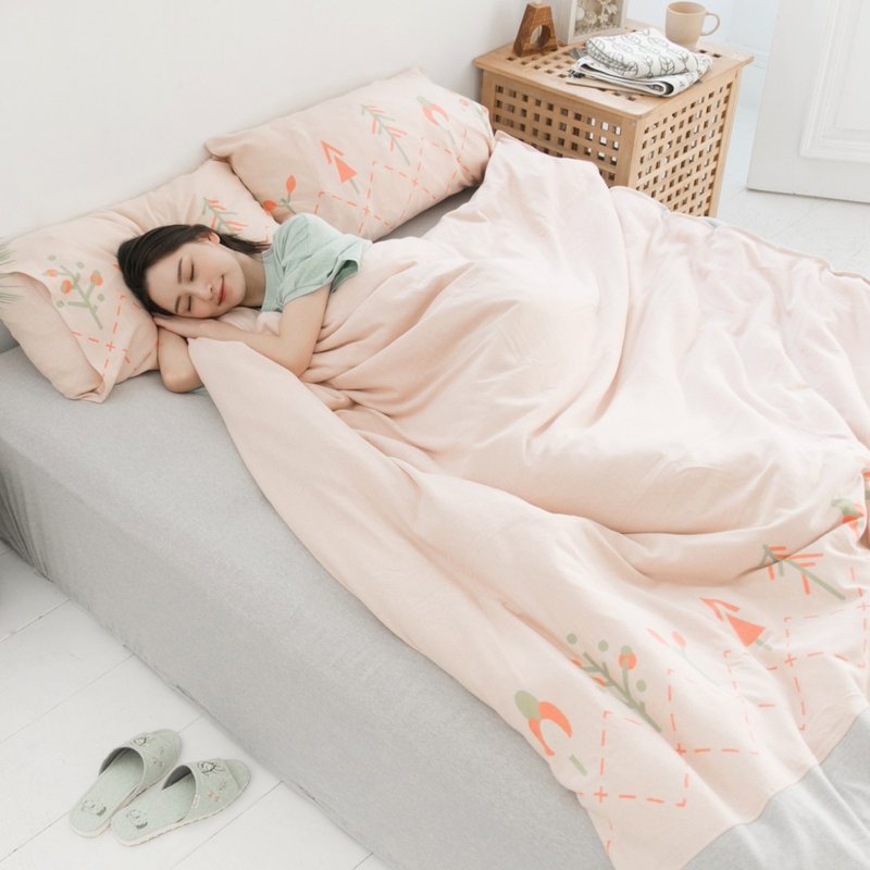 (双人尺寸)天然MIT有机棉针织小树寝具组-粉橘/麻花灰∣四件组 - 寝具 - 棉．麻 粉红色