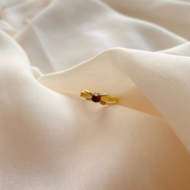 黄铜 天然石戒指系列-戒围可调-酒红石榴切割面 - 戒指 - 铜/黄铜 多色