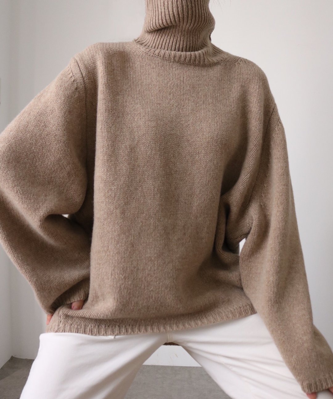 Liv Sweater 卡其色落肩纯羊毛毛衣 - 女装针织衫/毛衣 - 羊毛 