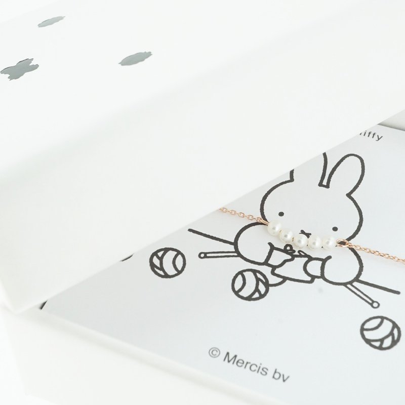 【Pinkoi x miffy】Miffy极细淡水珍珠纯银手链 (银/玫瑰金/18k金) - 项链 - 其他金属 白色