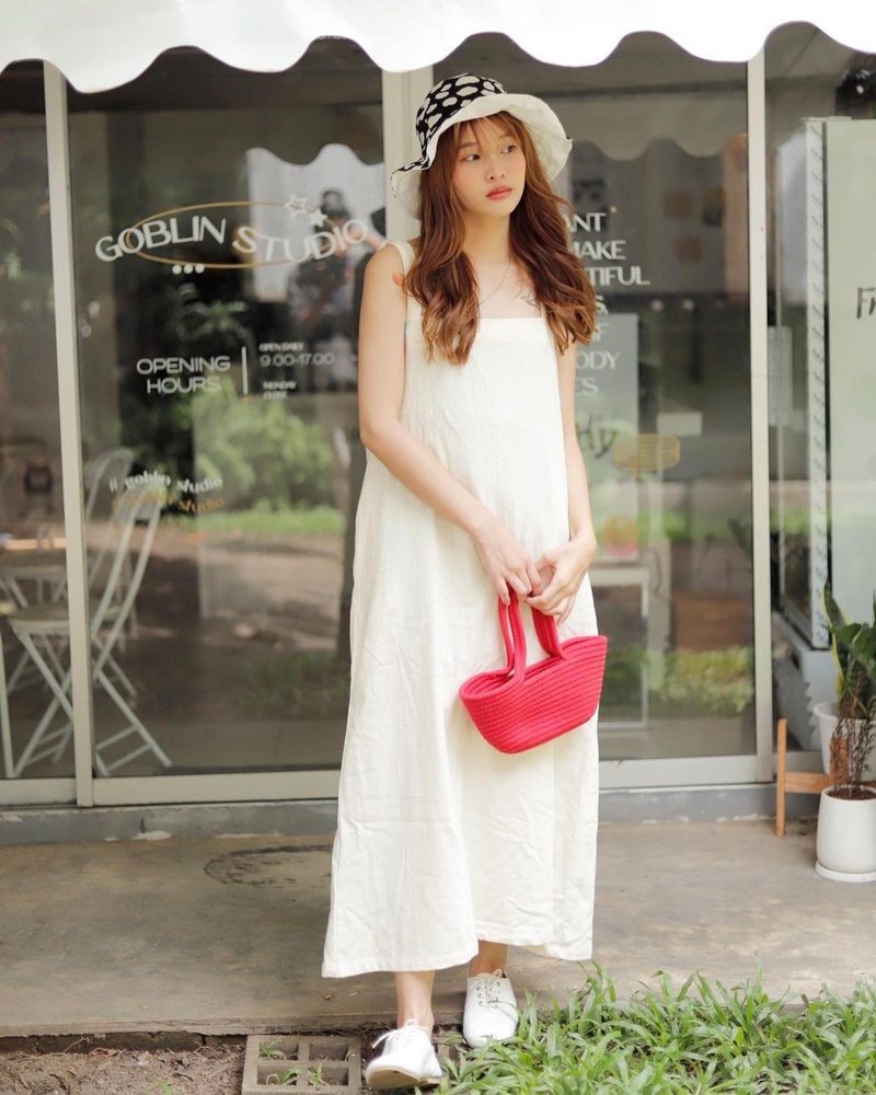 White Cream Korean Japanese long dress - Rabbit dress - 洋装/连衣裙 - 棉．麻 