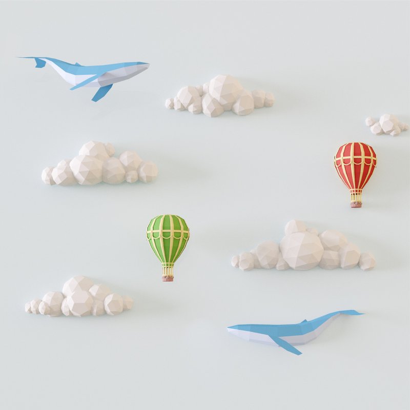 带有鲸鱼和热气球的云纸工艺模板 - 手工艺教程/工具书 - 其他材质 