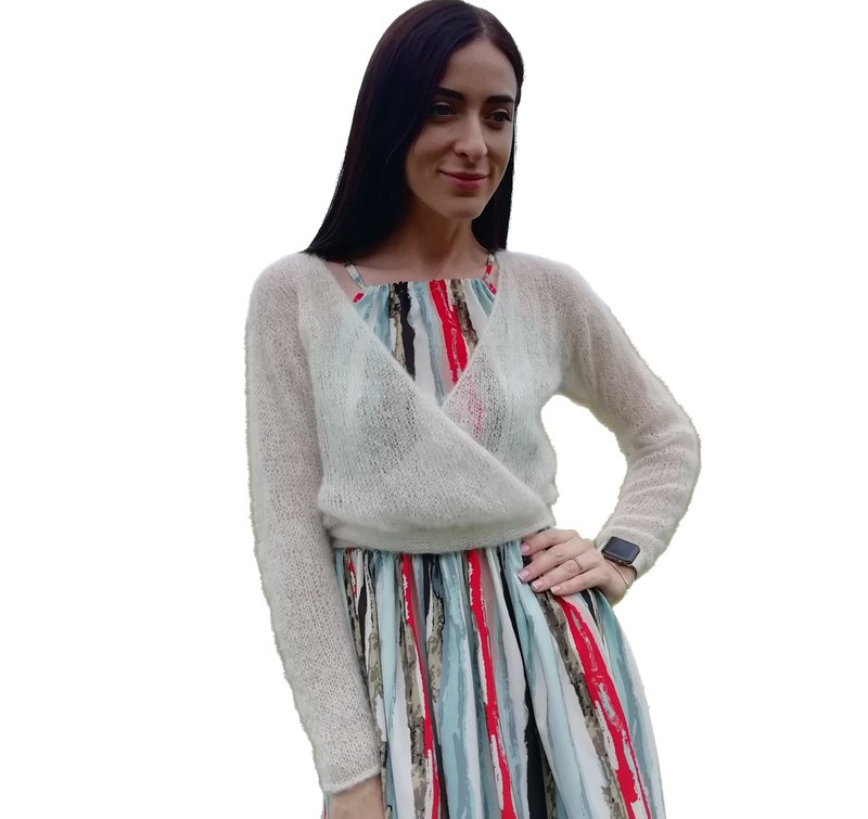 象牙色马海毛婚礼开衫针织新娘夹克伴娘毛衣软外套 - 女装针织衫/毛衣 - 羊毛 白色