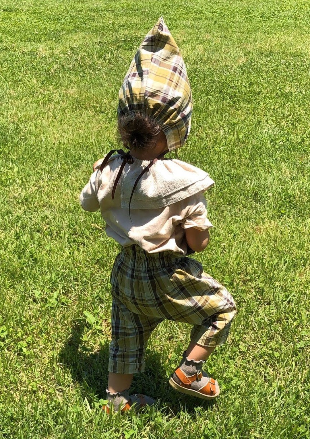 A cute　bonnet　hat　Madras check - 婴儿饰品 - 棉 咖啡色