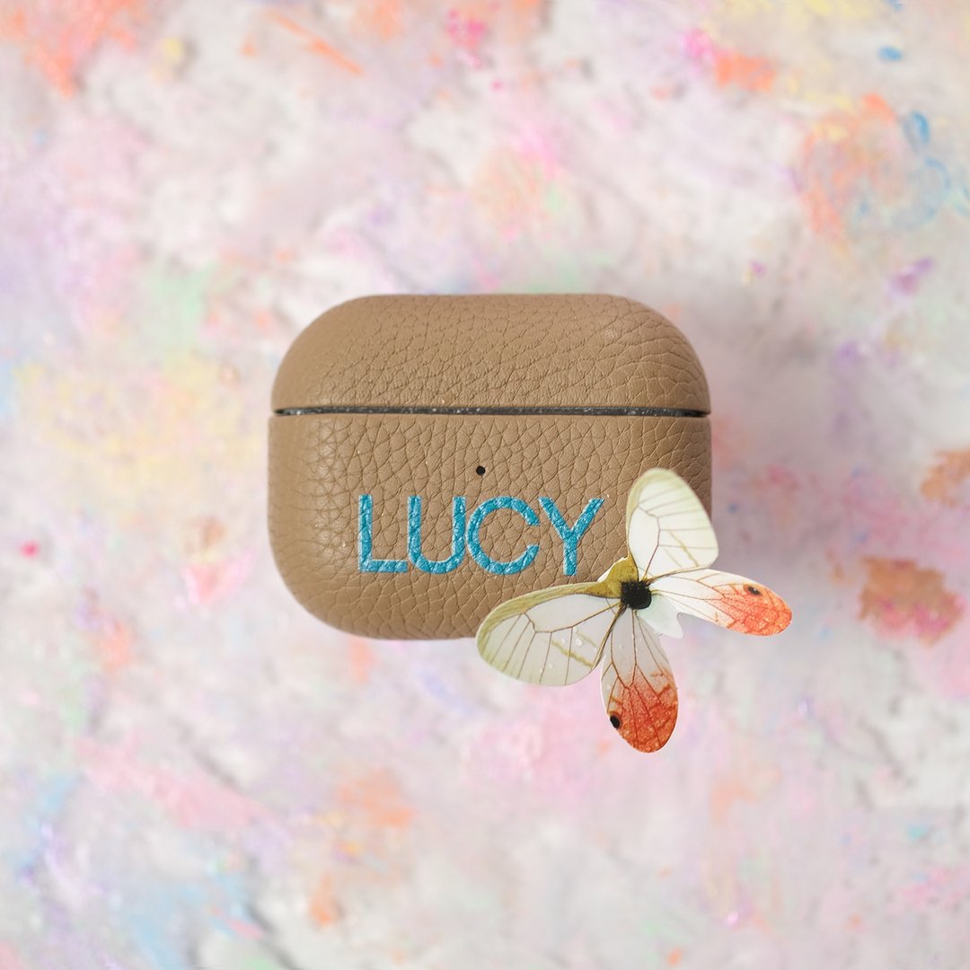 Taupe Genuine Leather AirPods Case (Free Personalization) - 手机壳/手机套 - 真皮 卡其色