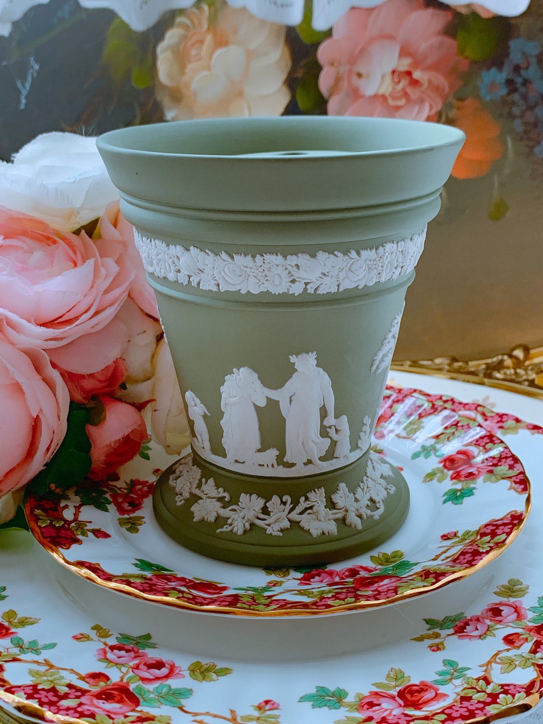 英国骨瓷Wedgwood jasper 绿色碧玉浮雕希腊神话系列花瓶,笔筒 - 其他 - 瓷 绿色
