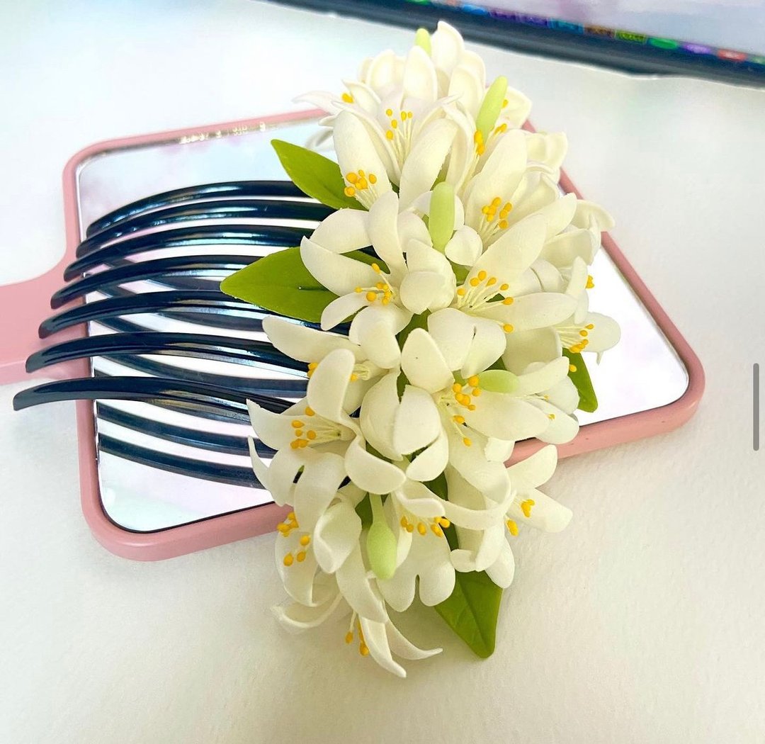 Flower Comb, Clay hair Accessories, Comb Clay Flowers, Comb Clay hair - 发饰 - 其他材质 白色