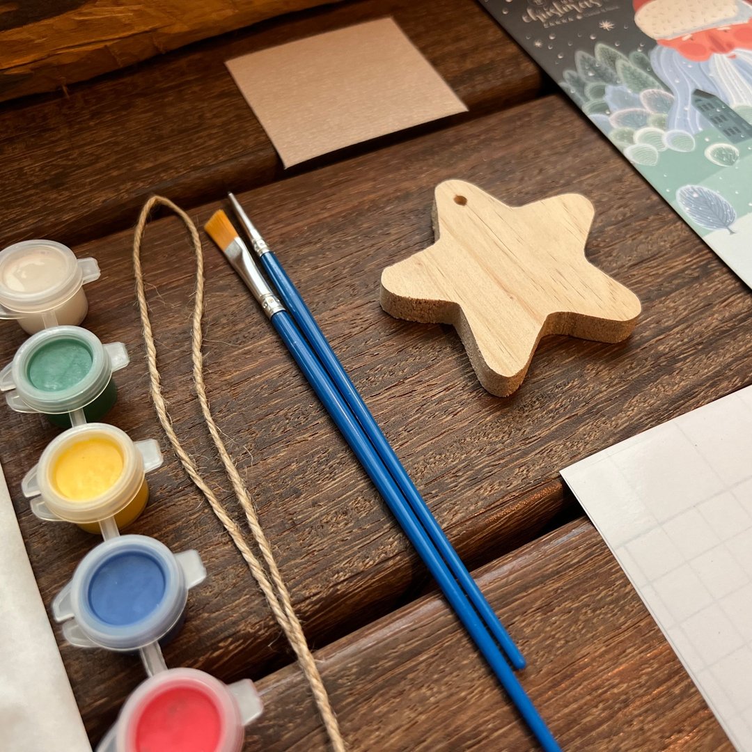 小星星 圣诞吊饰・原木彩绘 DIY 材料包 - 插画/绘画/写字 - 木头 咖啡色
