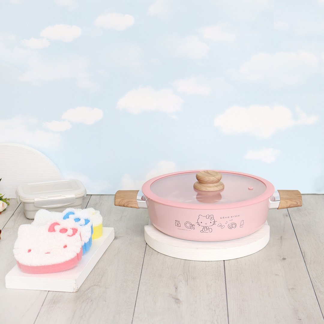 【HELLO KITTY】粉萌锅具组-日式双耳汤锅/寿喜烧锅-附造型菜瓜布 - 锅具/烤盘 - 铝合金 粉红色