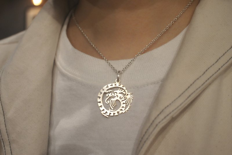 925 纯银圆形生肖龙吊咀(P39) - 不包括银链-手作 - 项链 - 纯银 银色