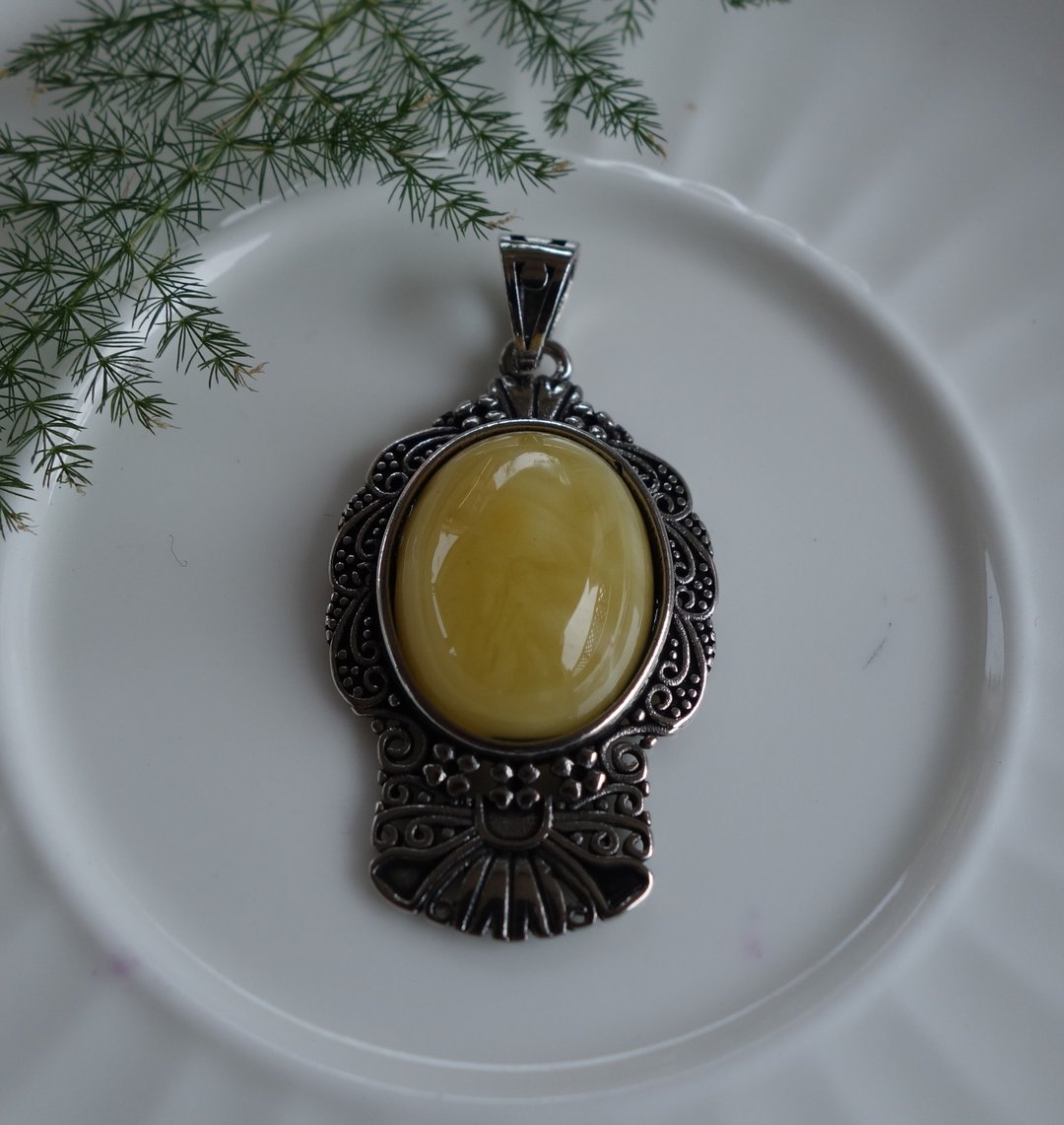 Amber 琥珀 天然波罗的海白花蜜蜡 吊坠 非二代琥珀 母亲节送礼 - 颈链 - 半宝石 黄色
