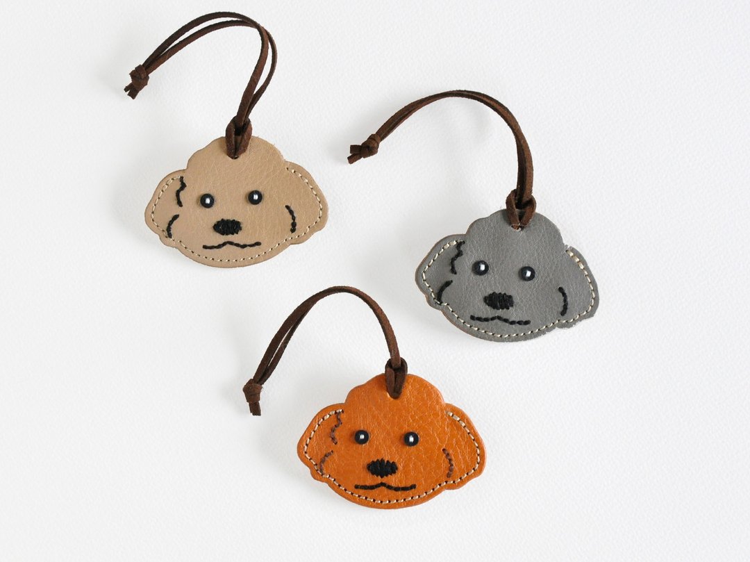 Two coins get inside charm　poodle Dog - 零钱包 - 真皮 咖啡色