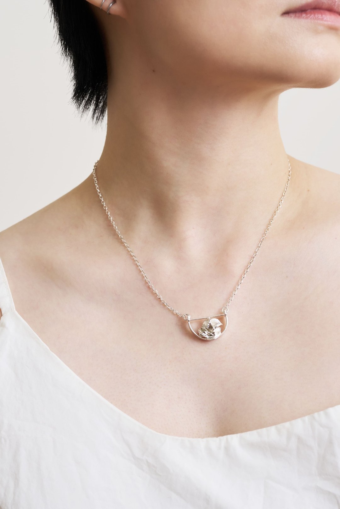 half moon necklace - 半月玫瑰项链 - 项链 - 银 银色
