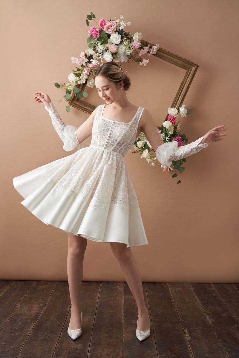 【New】Chaya 蕾丝短洋装(附活动袖) - 晚装/礼服 - 其他材质 白色