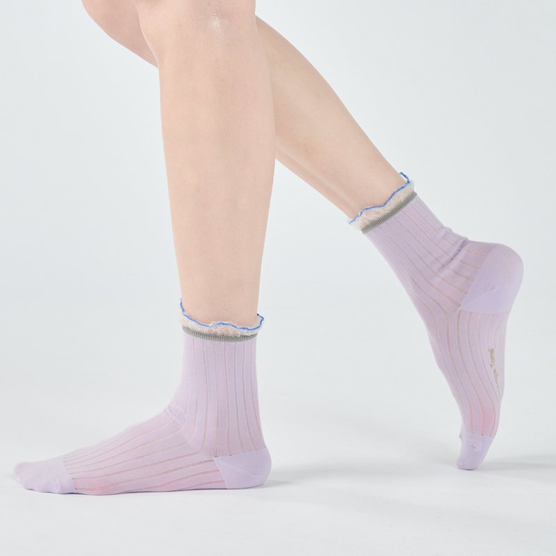 小雏菊 透明纱中筒袜 - 浅紫(M) - 袜子 - 棉．麻 紫色