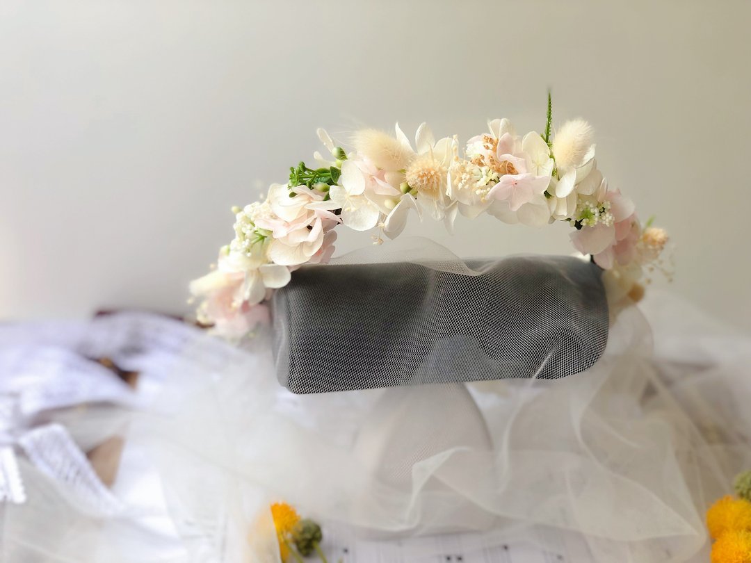 【婚礼花环】花童花圈 永生花头花 韩式小花款  定制化 - 干燥花/捧花 - 植物．花 白色
