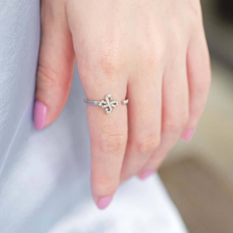 钻石花卉18K开口戒指 - 对戒 - 宝石 透明