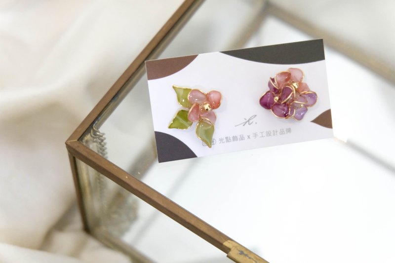耳针x耳夹水晶花_春日(粉紫色)_光点饰品 - 耳环/耳夹 - 树脂 粉红色