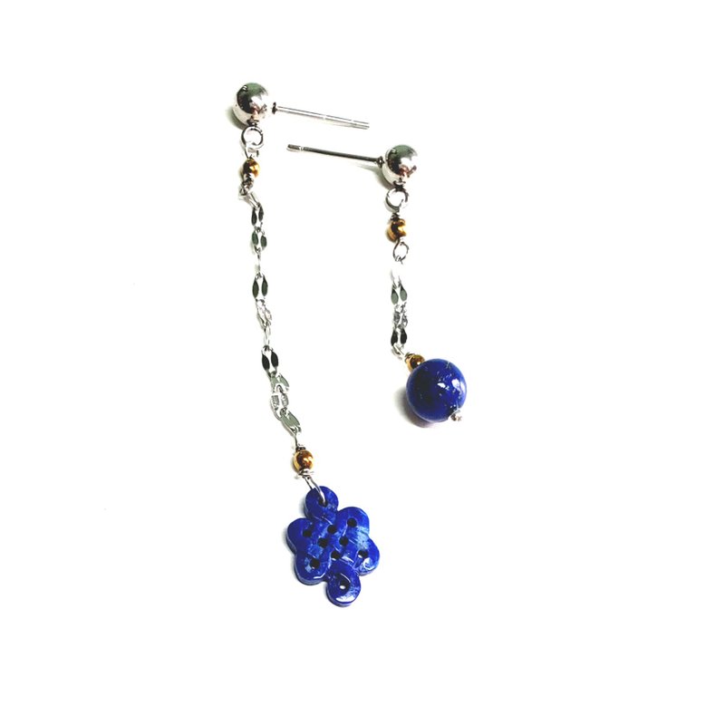 天然青金石不锈钢耳环 (附证书) - 耳环/耳夹 - 宝石 