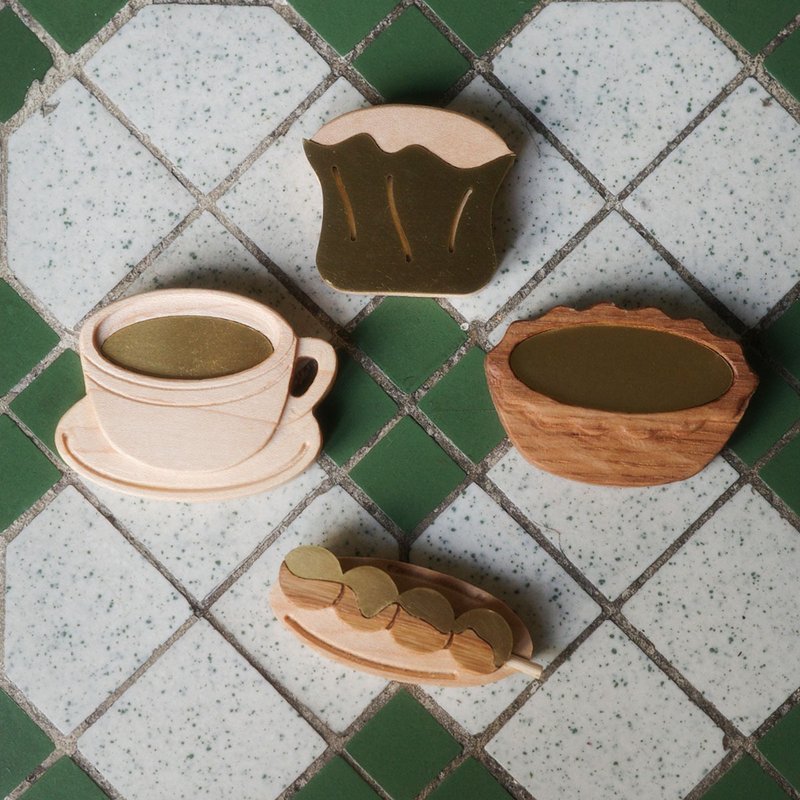 【香港手信系列】香港味道美食磁石贴 奶茶/蛋挞/烧卖/鱼蛋 - 冰箱贴/磁贴 - 木头 咖啡色