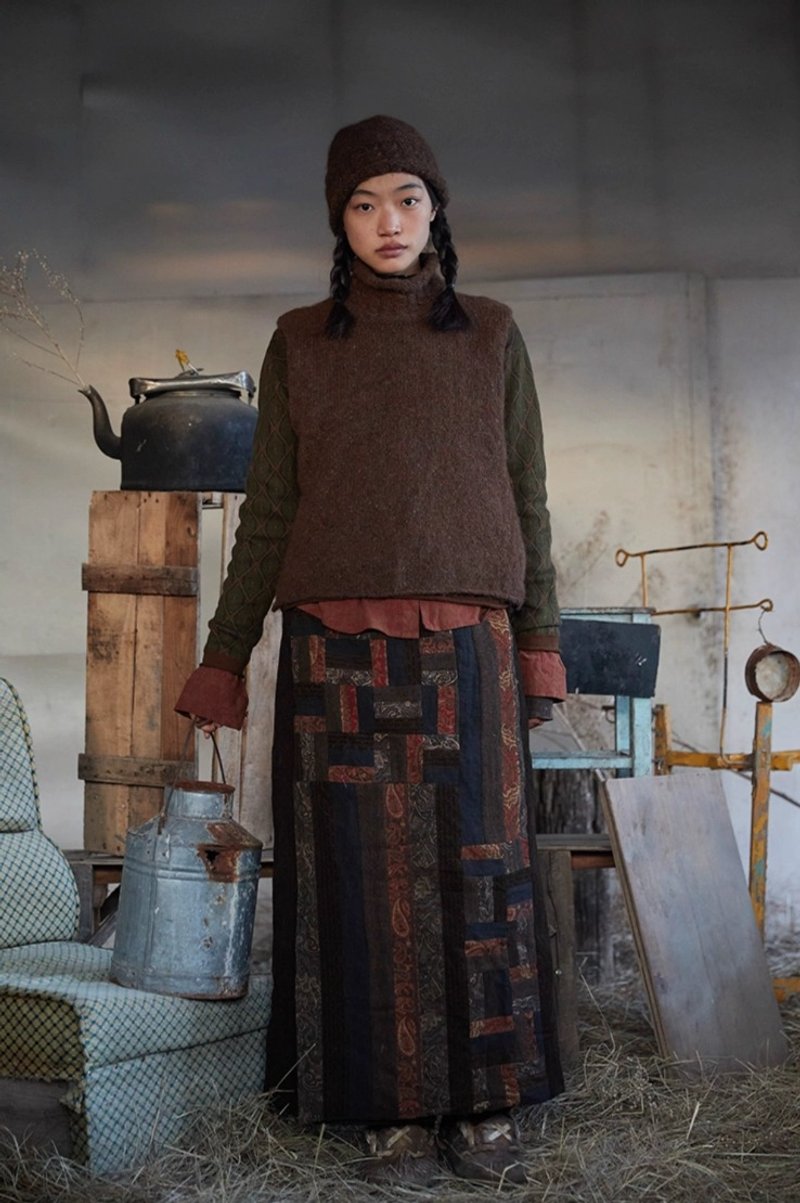 复古文青 羊毛混纺针织背心 休闲无袖毛衣 - 女装背心 - 其他材质 咖啡色