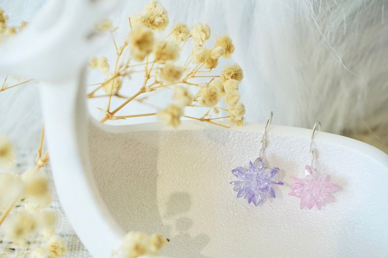 【晶簇】锆石/耳环/耳夹/银针 - 耳环/耳夹 - 纯银 粉红色