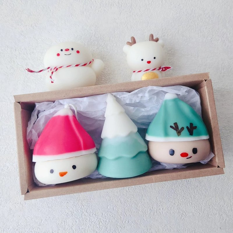 麻糬雪人蜡烛/麻糬麋鹿蜡烛/圣诞蜡烛/圣诞礼物/交换礼物 - 蜡烛/烛台 - 蜡 