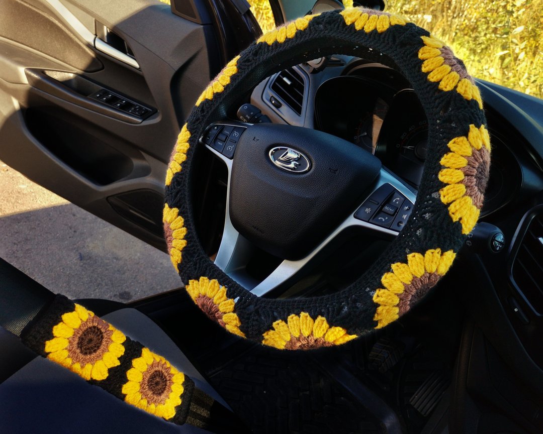Sunflower Crochet Steering Wheel Cover - 其他 - 其他材质 多色