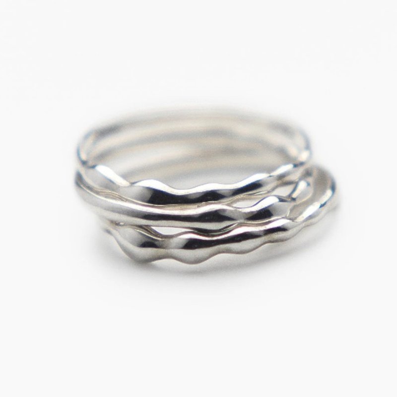 Water Wave Rings Set – 3 pcs - 戒指 - 纯银 银色