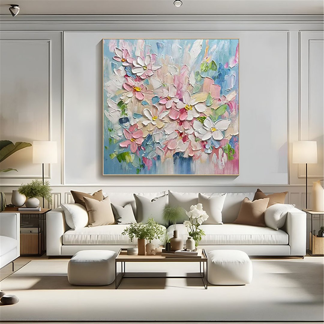 春花 原创手绘花卉装饰画肌理抽象画餐厅客厅挂画现代田园风 - 海报/装饰画/版画 - 亚麻 