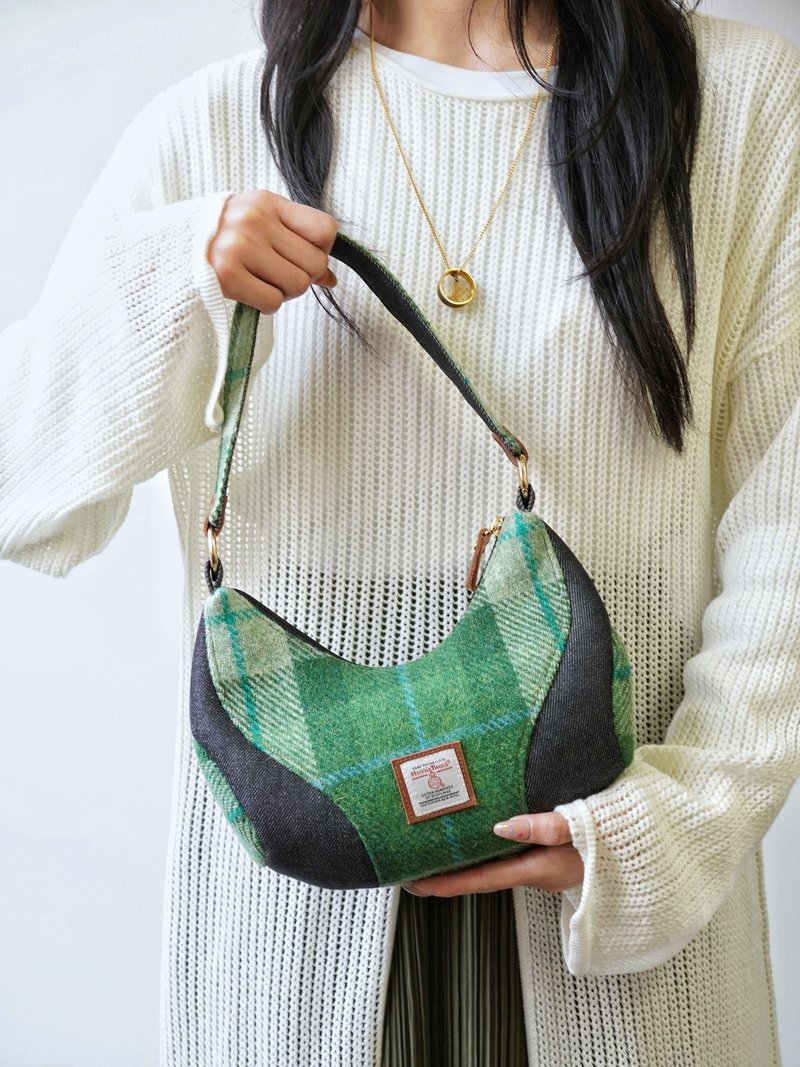 轻便手工腋下半月包小众设计拼接格纹高级感 单肩/腋下/斜挎三用 - 手提包/手提袋 - 羊毛 多色