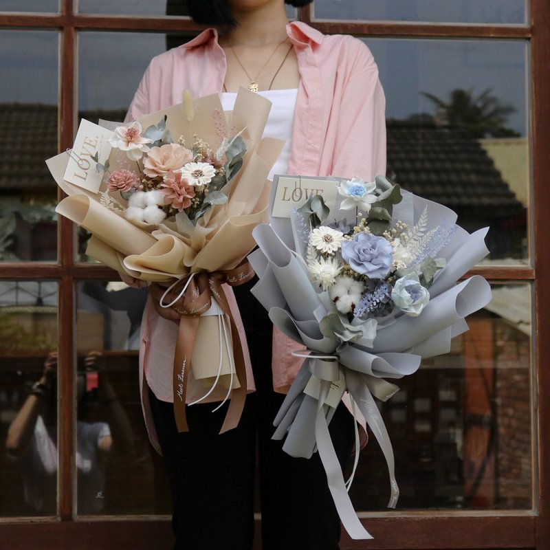 【遇见恒久】浪漫降落永生玫瑰花束 情人节花束 共2款 - 干燥花/捧花 - 植物．花 