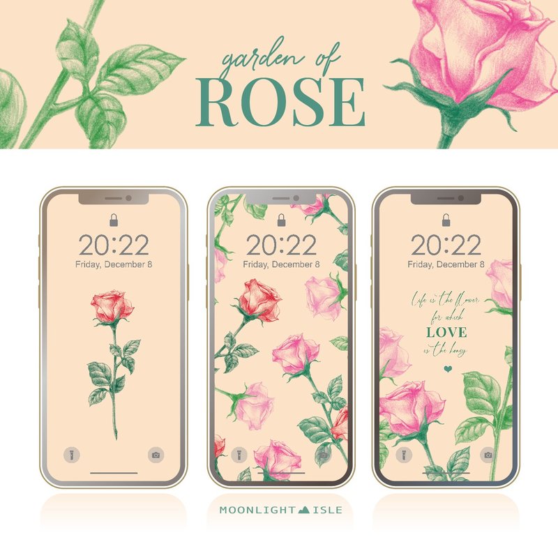 玫瑰花园 |米色 春日浪漫手绘插画 手机壁纸组| 立即下载 - 电脑手机桌布/贴图/App 图示 - 其他材质 