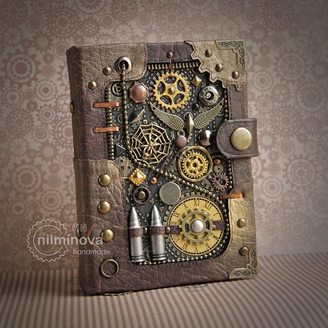 Steampunk journal for him Men notebook A6 'Ammunition' Steampunk Military gift - 笔记本/手帐 - 人造皮革 咖啡色