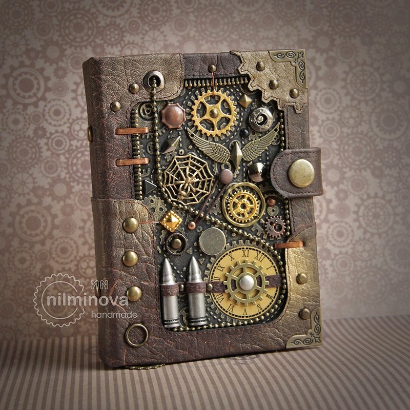 Steampunk journal for him Men notebook A6 'Ammunition' Steampunk Military gift - 笔记本/手帐 - 人造皮革 咖啡色